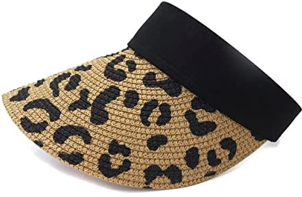 QI YUAN Visor Cap Damen Stroh Empty Top Hüte Strandhut Sommer Outdoor Sonnenschutz Visoren (Khaki)