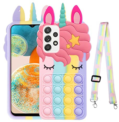 für Galaxy A23 5G Handyhülle für Mädchen Frauen, Cover für Samsung A23 Niedliche Cartoon Silikon Bubble Push Pop Lustige Spielzeuge mit Band Kawaii Schutzhülle für Samsung Galaxy A23 5G/4G,Regenbogen