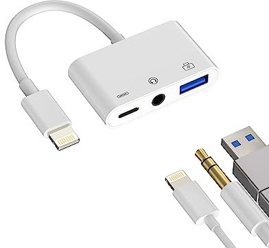 USB Charger AUX Dongle Lightning to 3.5mm Headphone Jack(3in1)Audio Cable for iPhone Adapter OTG for Apple 14 13 12 11 Pro Max X 8 7Plus Ipad Camera Card Reader Mouse Keyboard Memory Stick Flash Drive