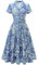 Wedtrend Petticoat Kleid Damen Rockabilly Kleider Damen Elegant Abendkleid Midi mit Ärmeln Kleid Informell Freizeitkleid WTP30001 GreyBlueWhiteFlower S