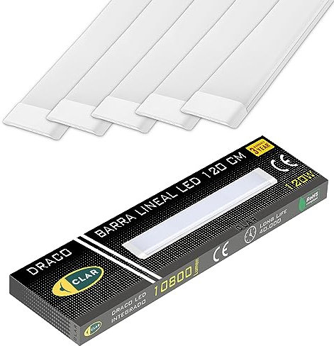 CLAR - Pantalla LED 120 cm, Luminaria Techo, Regleta, Luz Cocina, Barra LED, 6500K (120W Pack 5)