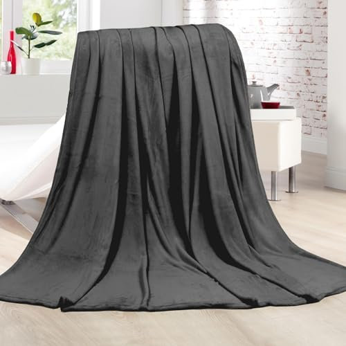 Bestlivings Kuscheldecke Cashmere Touch 200x220cm (Anthrazit) Flauschige Wohndecke für Sofa, Couch und Bett, Tagesdecke Oeko-TEX - Sofaüberwurf
