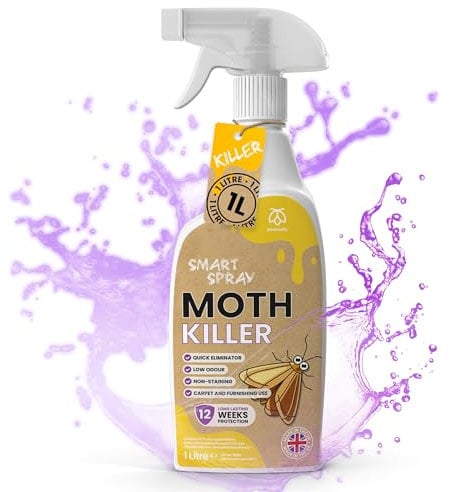 Pestmatic Moth Killer Spray 1 Litre, Moth Repellent Spray for Carpets, Wardrobes, Kitchen & Pantry, Effective Treatment that Kills Moths Larvae & Eggs on Contact, Long Lasting 12 Weeks Protection