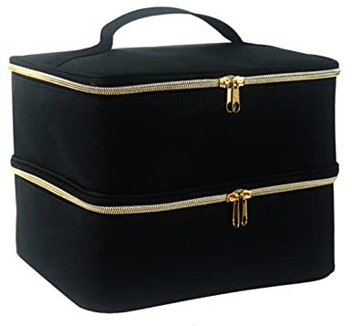 SOONHUA Nail Polish Organizer - 30 Bottle Case (0.5 fl.oz) with Nail Lamp, Manicure Tools, Multiple Pockets, Elastic Straps