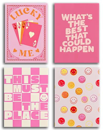 Décoration murale rose vif, images esthétiques tendance, carte porte-bonheur preppy - Poster rétro orange vintage sur toile rose vif - Œuvre d'art occidentale - Peinture inspirante pour chambre de