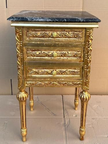 Casa Padrino Barock Nachtkommode Gold/Schwarz - Prunkvolle Barockstil Kommode mit 3 Schubladen und Marmorplatte - Barock Möbel - Schlafzimmer Möbel im Barockstil