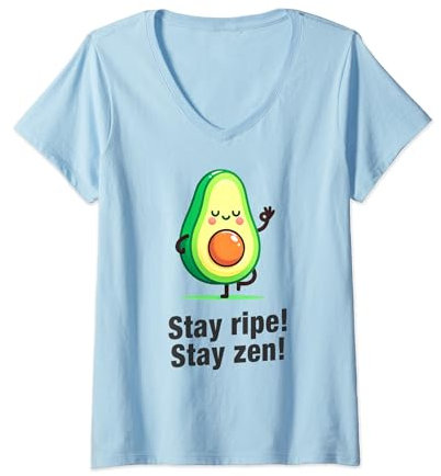 Damen Yoga Avocado — Bleib reif, bleib Zen T-Shirt mit V-Ausschnitt