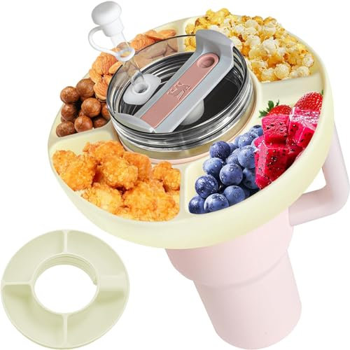 TazóN de Silicona Para Aperitivos,Taza Reutilizable para Aperitivos Stanley,Bandeja para Stanley,Accesorios Compatibles con la Taza Stanley de Silicona para Aperitivos de 30oz/40 oz (40 oz Blanco)