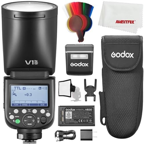 Godox V1PRO-S V1 Pro TTL Runde Kopf Kamera Blitz für Sony, 76Ws HSS 1/8000s, eingebaute Lithium Batterie, LED Modellierungslampe, Innovative Externe Blitz SU-1