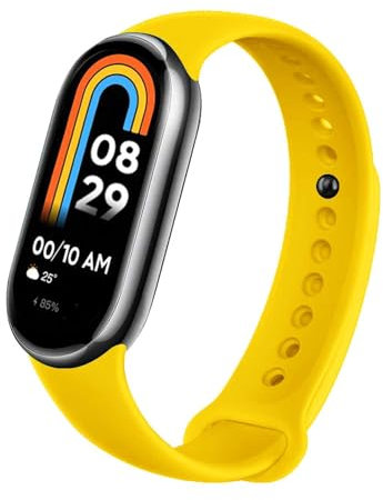 OcioDual Correa de Recambio Compatible con Xiaomi Mi Band 9 y Mi Band 8, de color Amarillo, Pulsera de Repuesto de Silicona, Correa Reloj Inteligente, Enganche Métalico, Flexible Sport