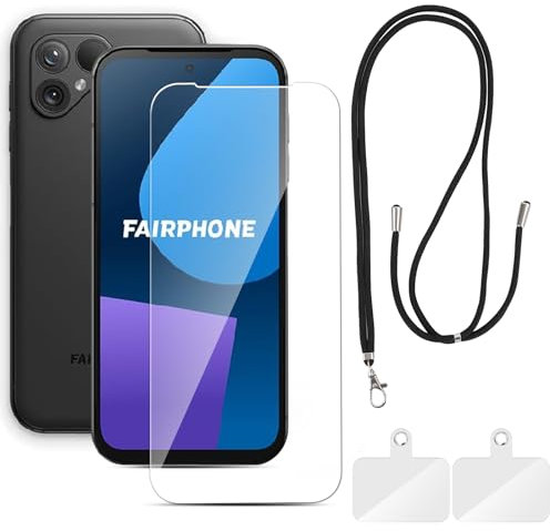 Handyhülle für Fairphone 5 (6.46''), Hautfreundliches mattschwarzes TPU, Absturz- und Kratzschutz, Schutzhülle Tasche für Fairphone 5 mit HD Tempered Glas Schutzfolie und Handy Lanyard - (Mattschwarz)