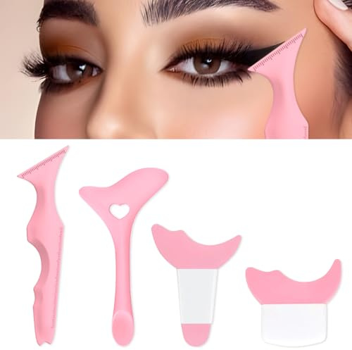 IDDFEVE Eyeliner-Schablonen, Silikon-Flügelspitze, multifunktionaler Mascara-Schutz für Lidschatten und Wimpern, professionelles und schnelles Katzenaugen-Make-up-Tool für Anfänger, Rosa, 4 Stück