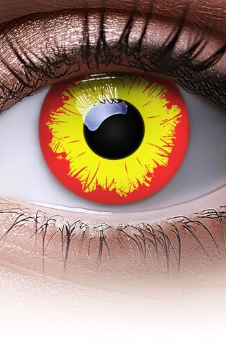 MERALENS Halloween rot gelbe farbige Kontaktlinsen Red Yellow, 2 Stück (1 Paar), Ohne Sehstärke, Kontaktlinse farbig für Cosplay, Karneval, Fasching, Anime, Kostüm ohne Stärke