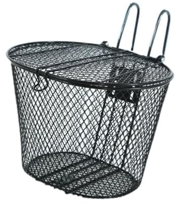Perfeclan Front Bike Basket Basket with Lid Wire Mesh Riding Pet Carrier Detachable Black Bike Basket with Hooks for Road Bikes