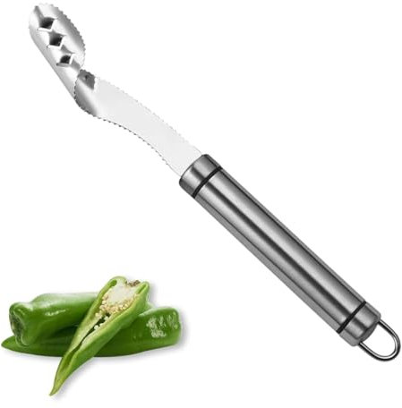 LQIOACU Pfefferentkerner, Edelstahl, Silber, Kernentferner für Paprika, Chili, Pfeffer, Obst, Spülmaschinengeeignet, U-förmige Aufhängeöse