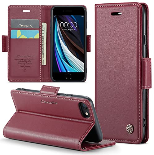 Phernykas Cover for iPhone SE 2020/2022 & iPhone 8/7/6 Wallet Case with Card Holder, Kickstand RFID Blocking Magnetic Closure Shockproof Protective PU Leather for iPhone SE2 Flip Case Wallet - Red