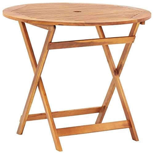 Table de jardin ronde avec trou pour parasol - Table d'extérieur pliante en bois d'acacia massif pour patio, terrasse ou balcon - Meuble d'extérieur résistant aux intempéries