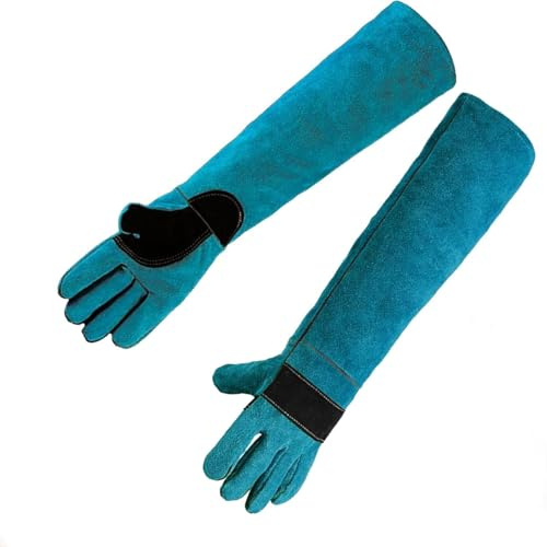 ZESTEFY Animal Handling Gloves, 60cm Guard Gloves, Cowhide Bite Proof Gloves, Protective Gloves for Dog Cat Bird Snake Parrot Lizard Reptile Bathing Grooming Gardening