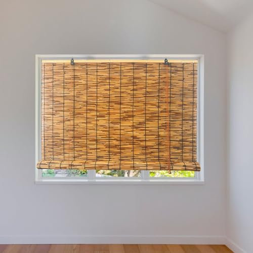 Bambus Rollos Für Fenster & Terrasse, 40-200cm Breite, Natürliche Lichtfilterung, wasserdichte Retro-Rollos, Für Innen Und Außen, Kabellos