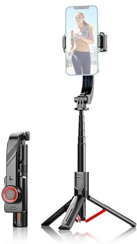 Andoer Estabilizador de cardán extensible para teléfono con disparador remoto desmontable, trípode plegable para videos selfie en vivo