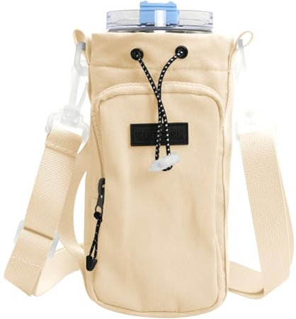 Bolsa Para Stanley Cup 40oz,Botella De Agua Bolsa De Transporte Con Compartimento Para Teléfono Móvil, Correa De Hombro Ajustable, Para Practicar Senderismo Viajar Acampar (Beige)