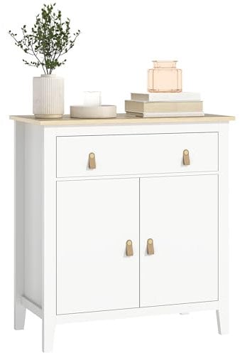 HOMCOM Sideboard, Modern Storage Cabinet with Drawer, Adjustable Shelf and PU Pulls for Living Room, Dining Room, Kitchen, White