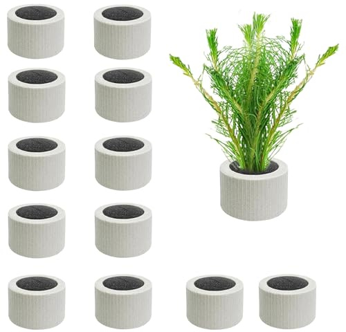 QoTang 12 Stück Wasserpflanzen Fester Ring,Aquarium Keramikringe Pflanzengewichte Aquarium Ring Fisch Tank Keramik Halter Pflanze Schwerkraft Ring mit Pflanzbaumwolle,4.5cm