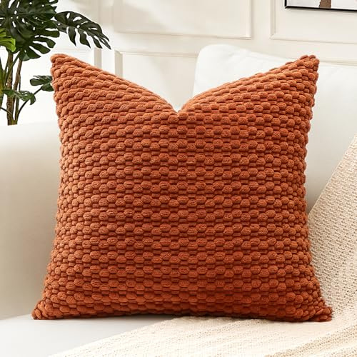 Artscope Lot de 1 Decorative Granulaire Housse de Coussin en Velours Côtelé Canapé Taie d'oreiller Géométrique Douce pour Maison Salon Chambre Canapé 40x40 cm Orange Foncé