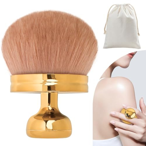 VLYX Extra Großer Körper-Makeup-Pinsel für Selbstbräuner, 3,1-Zoll-Oval-Kabuki-Pinsel, Breiter Kopf für Gesicht, Hals, Rücken, Beine, Nass- & Trockenanwendung mit Zugbeutel (Gold)