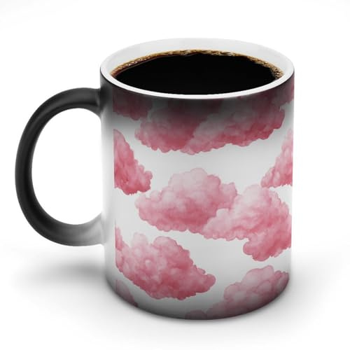Jubonexis Tasse à café en céramique avec motif nuages roses changeant de couleur - 325 ml