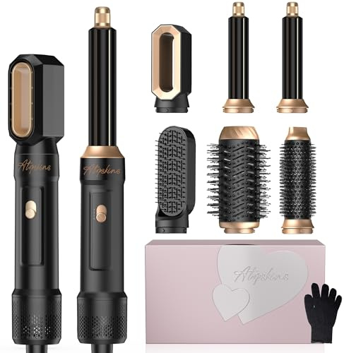 Pro Airstyler Atopskins 6 In 1 Air Styler Set, Air brush Haarstyler Ionen Föhnbürste mit 30mm Warmluft-Lockenstab Warmluftbürste| 1000W Haartrockner für Volumen, Trocknen, Glätten,Locken,Geschenkset