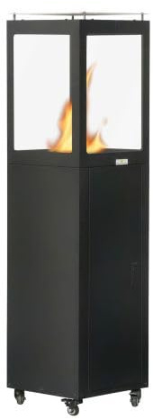 Green Flame Pellet-Heater – Moderne Terrassenheizung & Gartenfackel – CO2-Neutral mit Holzpellets – Rußfrei & Ohne Strom – Großer Glaszylinder für 360° Flammenblick – Outdoor Heizstrahler Schwarz