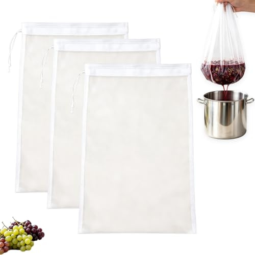 dcas 3 Pezzi Sacchetto Filtro Nylon 200 Micron, Mesh Strainer Bag Filtrante in Nylon Fine, Sacchetto Filtro con coulisse, Sacchetti Filtranti per Alimenti, Sacchetto filtro per formaggi fatti in casa