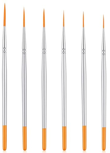 Wanmu 6 Pcs Script Liner Paintbrush, Highly Flexible Fine Point Tip Liner Brush, Extra Long Detail Paint Brush Miniature Pinstriping Scroll Outlining Brushes for Acrylic Watercolor Oil Gouache Nail