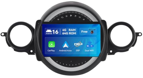 [4G+64G] SXAUTO Android 16 IPS Car Stereo For BMW Mini Cooper R55 R56 (2007-2013) - Sat Nav - Wireless CarPlay/Android Auto - Camera - 9 Inch 2 Din - DAB Steering Wheel DSP Bluetooth Dual-Band WIFI