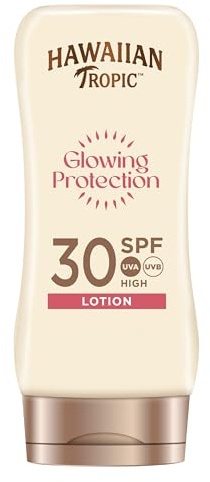Hawaiian Tropic Glowing Protection Sunscreen Lotion - SPF 30-170ml | High UVA & UVB sun protection, water-resistant formula, with mica minerals, for softened skin, vegan
