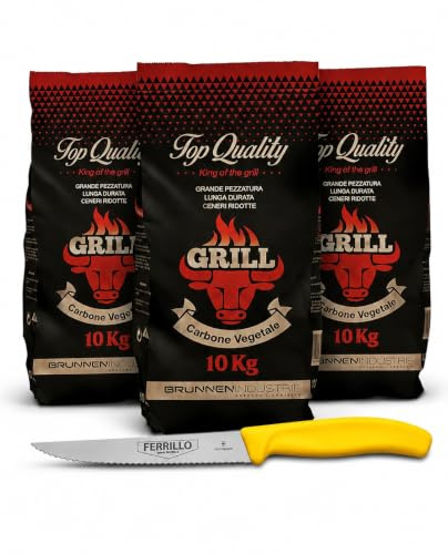 COMBO 3 CONFEZIONI CARBONE PROFESSIONALE DI QUEBRACHO BLANCO 10KG BRUNNEN PEZZATURA GRANDE, IN OMAGGIO COLTELLO BISTECCA VICTORINOX FERRILLO