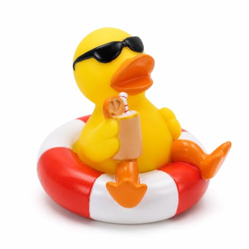 Topshop24you Badeente im Schwimmreif mit Sonnenbrill aus PVC Quietscheente