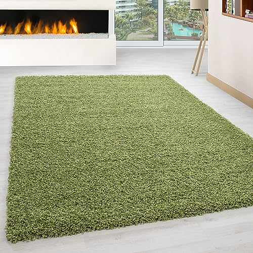 KADIMA DESIGN Shaggy Teppich Unifarben Elegant Kuschelig Weich Waschbar Strapazierfähig Langlebig 30mm Flor Grün 80x150 cm Wohnzimmer Esszimmer Fußbodenheizung geeignet | RHEIN