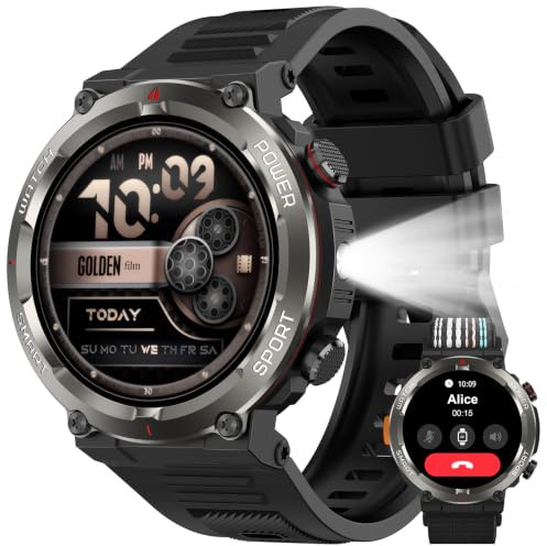 Yxtel Smartwatch Uomo Militare, 1.45 Bluetooth, Torcia e Bussola | Batteria 960mAh, 120+ sport, monitoraggio cuore e SpO2 24/7, IP68, compatibile iOS/Android