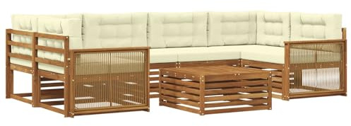 vidaXL Outdoor-Sofagarnitur mit Kissen 7 pcs Natur und Creme, Gemütliches Outdoor-Set, modernes Lounge-Möbel, Garten-Sofa, tolle Terrassen-Sitzgelegenheit