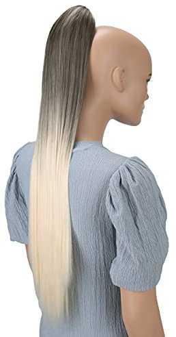 CAISHA 70cm Extralang Clip On Haarteil Zopf Pferdeschwanz Hitzebeständig Synthetik Glatt Ombré Braun Blond H119
