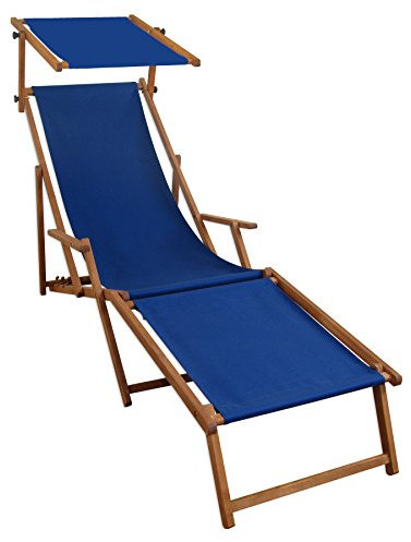 Erst-Holz Gartenliege blau Strandliege Relaxliege Fußablage Sonnendach Buche Deckchair Klappstuhl 10-307FS