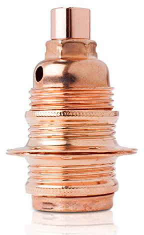 Fassung für Lampe E14, Metall Lampenfassung mit Außengewinde und Schraubringen, verkupfert mit Zugentlastung in Kupfer-Finish