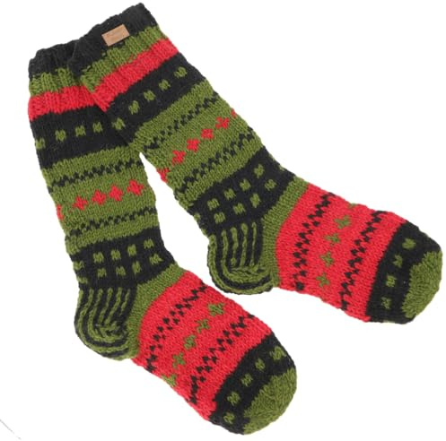 GURU SHOP Handgestrickte Schafwollsocken, Nepal Socken, warm | Unisex, 100 % Wolle, handgefertigt in Nepal, einzigartiges Design, ideal für kalte Tage, kuschelig und bequem.
