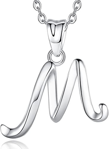 EUDORA Harmony Ball Kette mit Buchstaben M für Damen Sterling Silber 925, Halskette mit Anfang Buchstaben M Kette mit Namen Alphabet Initialen Anhänger Schmuck Geschenk für Frauen Mama Freundin, 45CM