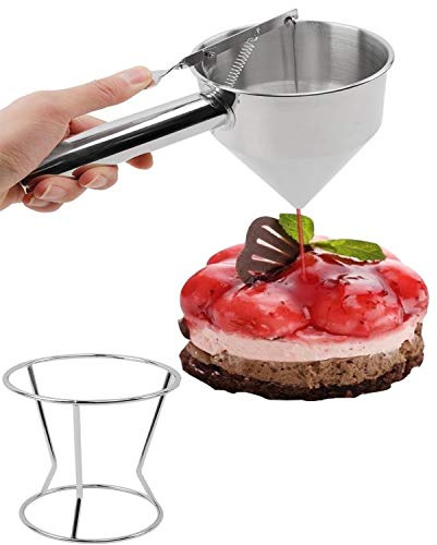 Confectionery Funnel Pancake Batter Dispenser with Stand Rack - 1000 ML Stainless Steel Cupcake Funnel - Pancake Maker Home Kitchen - 4 Cup DIY Baking Tool - (10 x 10.5 x 5.5)