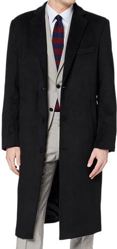 The Platinum Tailor Mens Black Overcoat 70% Wool & Cashmere Warm Winter Mod Single Breasted Coat
