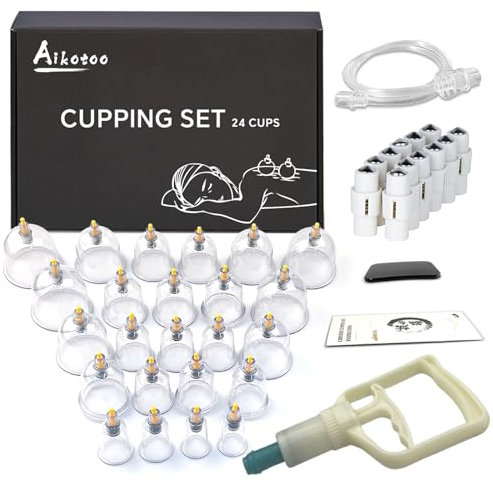 Juego de terapia de ventosas, 24 tazas de masaje con bomba de succión al vacío para masaje de celulitis corporal, alivio del dolor de espalda, hijama físico acupoint chino