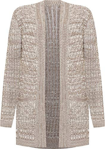 WearAll Women's Plus Cable Knitted Open Pocket Cardigan Chunky Long Sleeve Grandad - Mocha - 16-18